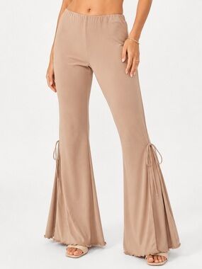 Vintage Tie-Hem Flared Pants in Taupe